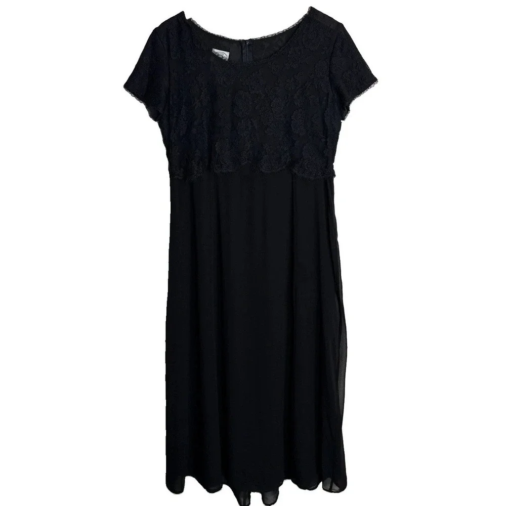 Vintage Laura Ashley Maxi Dress Lace Top Womens 10 Black Victorian Regency